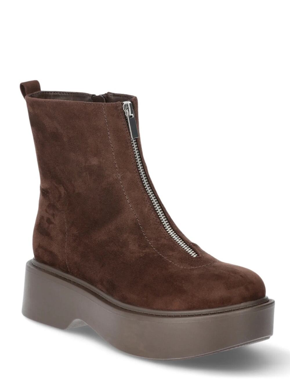 Portland Boot Company Lug Sole Faux Brown Suede Zip Front Boots size 8.5